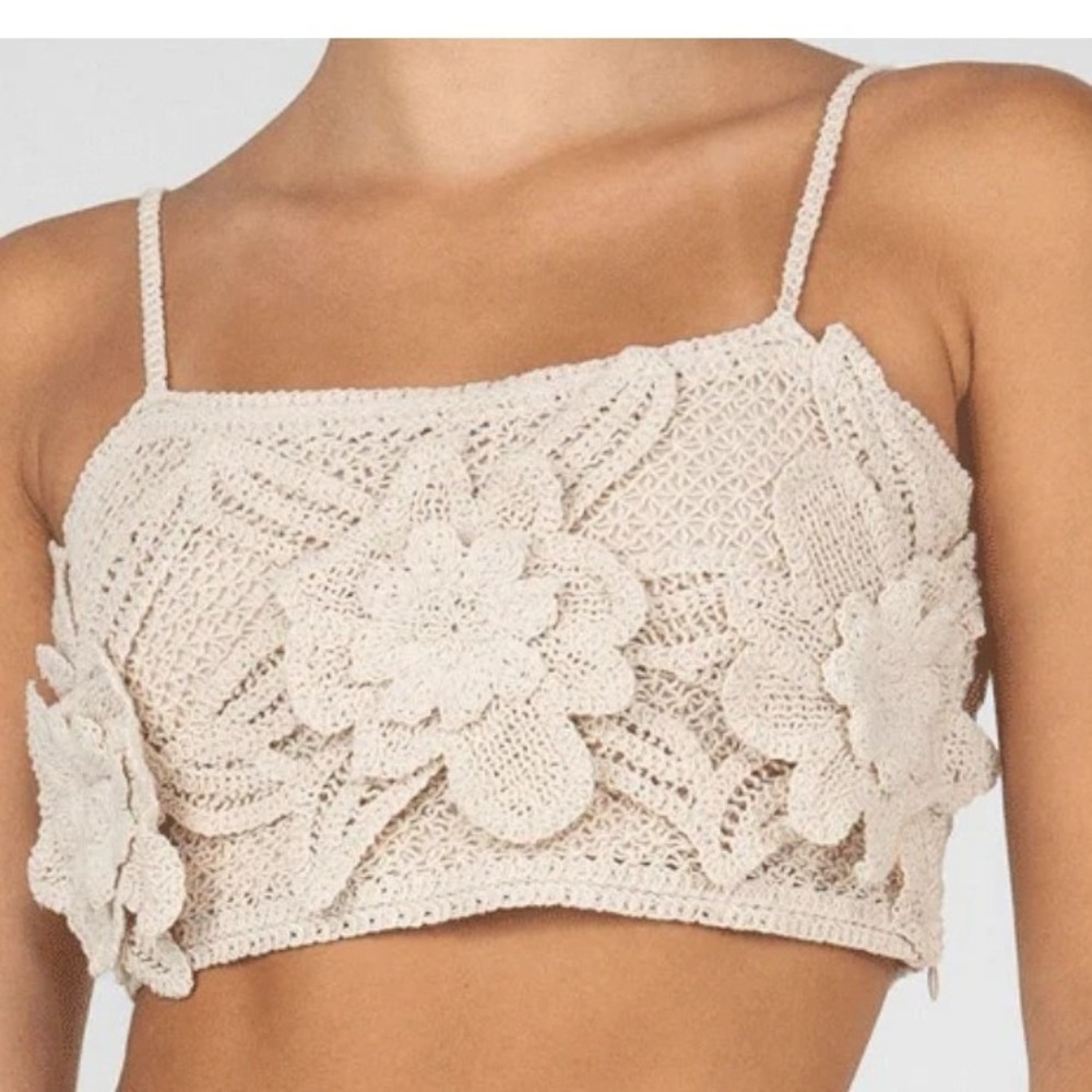 Miss Me Small Cream Crochet 3D Floral Crop Top Adjustable Strap Boho Rosette Nee
